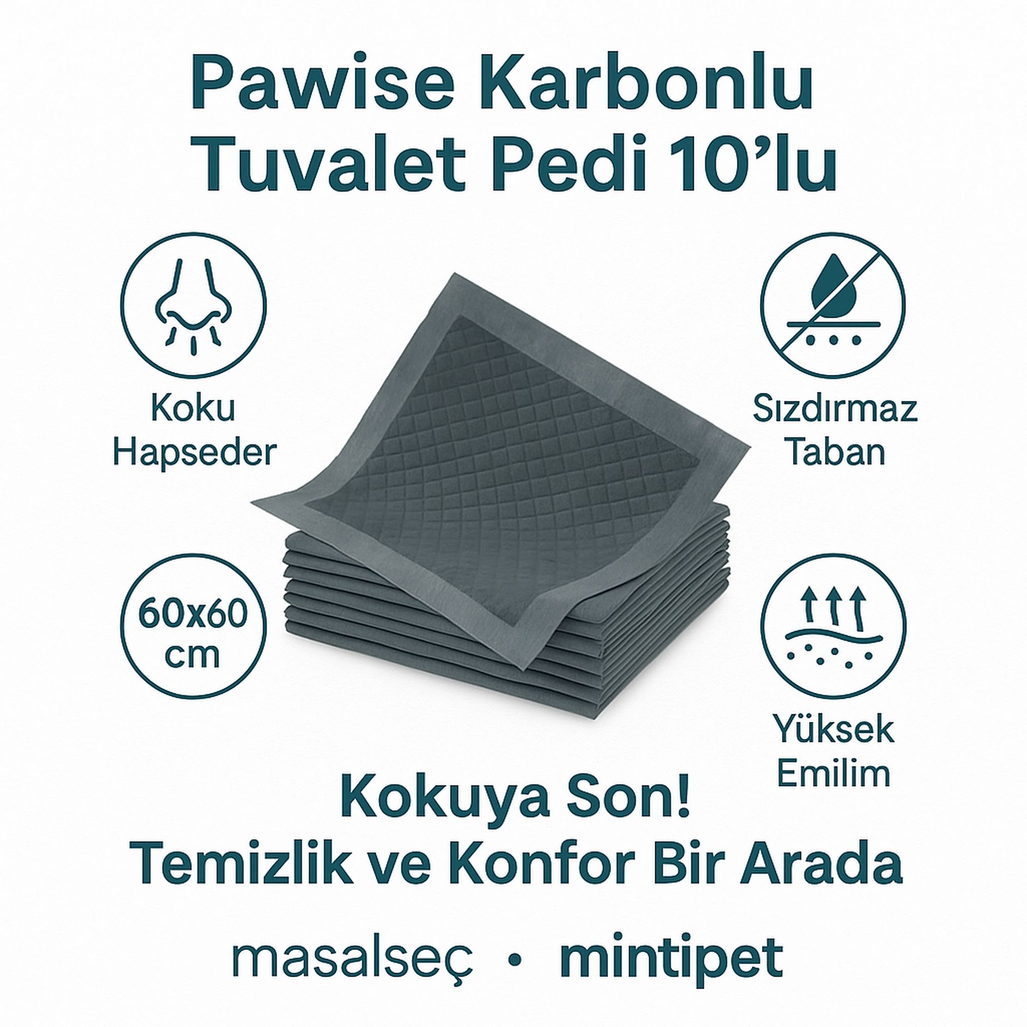 Pawise Karbonlu Tuvalet Pedi 60x60 cm 10'lu - Görsel 2
